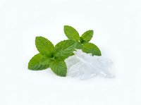 Fresh green mint leaves with crushed ice isolated on white background, suitable for beverage, culinary, and refreshment design projects.