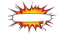 Comic book explosion burst with blank white banner for text on transparent background isolated for graphic design and promotional materials.
