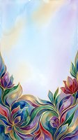 Watercolor floral border with vibrant lotus flowers in jewel tones, gold accents, and soft pastel gradient background. Isolated design element for invitations, greeting cards, and creative projects.