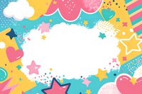 Playful frame with stars, hearts and clouds in pink, yellow and turquoise colors on white background, decorative border design for greeting cards and celebrations.