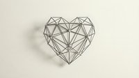 Geometric heart shape made of connected lines and triangular patterns on neutral background for modern design projects.