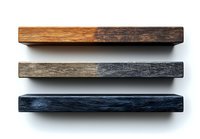 Charred wooden planks showing gradual burning effect, arranged horizontally on white background. Natural to blackened wood texture demonstrates fire damage progression.