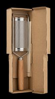 Stainless steel grater with wooden handle, isolated on transparent background. Ready for clipart, print-on-demand, t-shirt design, sublimation, and kitchen product packaging.