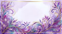 Ornate purple and gold floral frame with swirling botanical leaves and decorative scrolls on lavender background, isolated design element for invitations, cards, and digital projects.