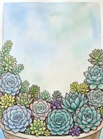 Watercolor succulent plants border frame with soft pastel colors on light background for botanical design projects and natural decoration elements.
