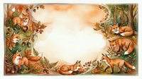 Woodland fox family frame with autumn leaves and forest elements creating decorative border for seasonal designs and nature-themed projects.