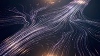 Abstract flowing light streams with swirling patterns in purple and gold tones against dark background, suitable for technology, digital transformation, and motion graphics projects.