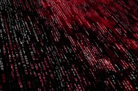 Digital binary code matrix with red and green streaming data flow on black background for cybersecurity and programming concepts.