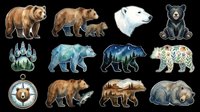 Watercolor bear clipart set with grizzly, polar, black bears and more, isolated on transparent background. Great for stickers, t-shirt design, print on demand, sublimation.