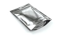 Empty metallic foil pouch with zip lock closure isolated on white background for food packaging and storage applications.