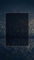 Elegant dark blue background with golden bokeh lights and thin gold frame border for luxury design templates and premium branding materials.