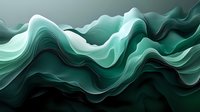 Flowing abstract waves in deep emerald and mint green tones create dynamic movement against dark background, suitable for modern design projects and luxury branding.