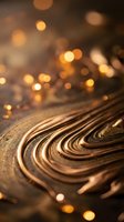 Abstract golden swirls and curves with warm bokeh lights creating elegant flowing patterns for luxury design and artistic backgrounds.
