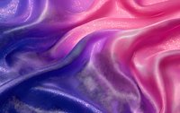 Flowing abstract waves in pink and purple create dynamic fluid art pattern with shimmering metallic texture. Luxurious satin-like surface with smooth curves and gradients.