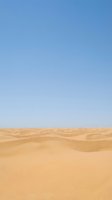 Vast desert landscape with rolling sand dunes under clear blue sky, suitable for travel, nature, and background design projects.