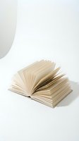 Open book with fanned pages on white background, isolated for design use on merchandise, educational materials, and publishing projects.