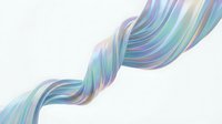 Twisted iridescent ribbon with flowing gradient colors of blue, purple, and turquoise on white background, isolated for design use.
