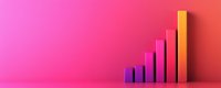 Colorful gradient bar chart with rising columns from purple to yellow on vibrant pink and orange background for business growth presentations.