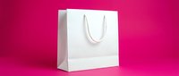 White shopping bag with handles isolated on vibrant magenta background, ready for retail branding, packaging design, and e-commerce mockups.