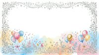 Ornate decorative border frame with colorful balloons and floral elements for party invitations, greeting cards and celebration designs.