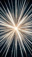 Bright starburst explosion with radial light beams and sparkling particles on dark background for cosmic energy and celebration designs.