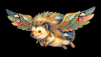 Cute hedgehog character with colorful ornate wings, isolated on transparent background. Ready for t-shirt design, clipart, stickers, print-on-demand products, and sublimation projects.