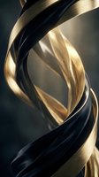 Abstract golden and black metallic ribbons flowing in elegant curves creating luxury dynamic composition for premium design projects.