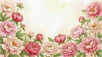 Watercolor peony flowers border frame with pink and cream blooms on light background for wedding invitations, greeting cards and floral design projects.