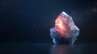 Glowing crystal stone with pink and blue luminescent energy on dark starry background, suitable for fantasy, sci-fi, and mystical design projects.