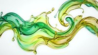 Flowing liquid waves in vibrant green and yellow hues splash and swirl dynamically against white background, perfect for modern design projects.