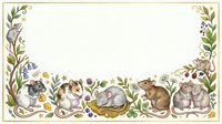 Cute mice and floral botanical border frame with copy space, watercolor style illustration for greeting cards and stationery design.