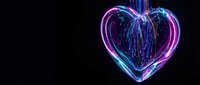 Glowing neon heart with electric blue and pink light trails on black background for romantic digital art and love-themed designs.