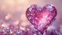 Pink crystal heart on blurred bokeh background with magical glow and sparkles, romantic Valentine concept for love and celebration designs.