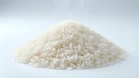 White rice grains pile isolated on white background, suitable for food packaging, culinary websites, restaurant menus, and nutritional content design.