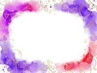 Watercolor frame with purple pink gradient and gold geometric elements on white background for wedding invitations and greeting cards.