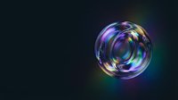 Iridescent soap bubble with vibrant rainbow reflections floating against dark background, suitable for abstract, wellness, and design projects.