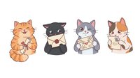 Cute cartoon cats in business attire holding money and documents. Corporate feline characters for finance, business presentations and marketing materials.