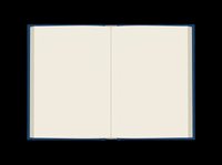 Open hardcover book with blank cream pages and navy blue cover, isolated on transparent background. Ready for stickers, clipart, t-shirt design, and print on demand use.