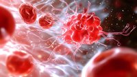 Red blood cells and platelets flowing in plasma with glowing energy effects against dark background, microscopic view of circulatory system in action.