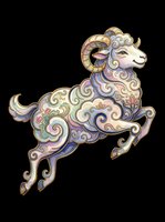 Ornate leaping ram with swirling floral patterns in pastel tones, isolated on transparent background. Great for stickers, t-shirt design, print on demand, sublimation.