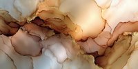 Abstract alcohol ink artwork with flowing organic shapes in warm earth tones of brown, beige and gold creating fluid artistic background.