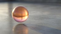 Reflective golden sphere with warm amber glow resting on concrete surface, casting soft shadows. Suitable for abstract backgrounds, design projects, and modern artistic compositions.