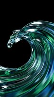 Abstract liquid wave with glossy translucent forms in blue and green tones, isolated on black background, suitable for modern design, wallpapers, and digital art projects.