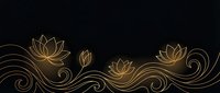 Golden lotus flowers with elegant swirls on dark background for luxury branding, spa wellness design, meditation artwork, and premium decorative elements.