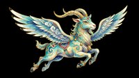 Ornate mythical dragon with golden horns and turquoise wings, isolated on transparent background. Ready for t-shirt design, clipart, stickers, sublimation, and print-on-demand projects.