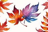 Beautiful watercolor autumn leaves in vibrant gradient colors from orange to purple and blue, perfect for seasonal designs, cards and decorative projects on white background.