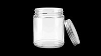 Empty clear glass jar with metal screw-on lid, isolated on transparent background. Ready for product mockups, packaging design, sublimation, print-on-demand, and commercial applications.