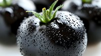 Fresh black tomato with water droplets on dark surface. Exotic heirloom vegetable for gourmet cooking and healthy nutrition concepts.