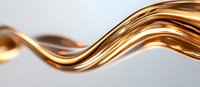 Flowing liquid metal wave in copper gold color creates smooth curved lines against light background, abstract luxury design element for backgrounds.