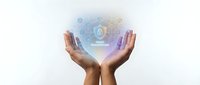 Hands protecting digital cloud with cybersecurity icons and data encryption symbols for business technology and information safety concepts.